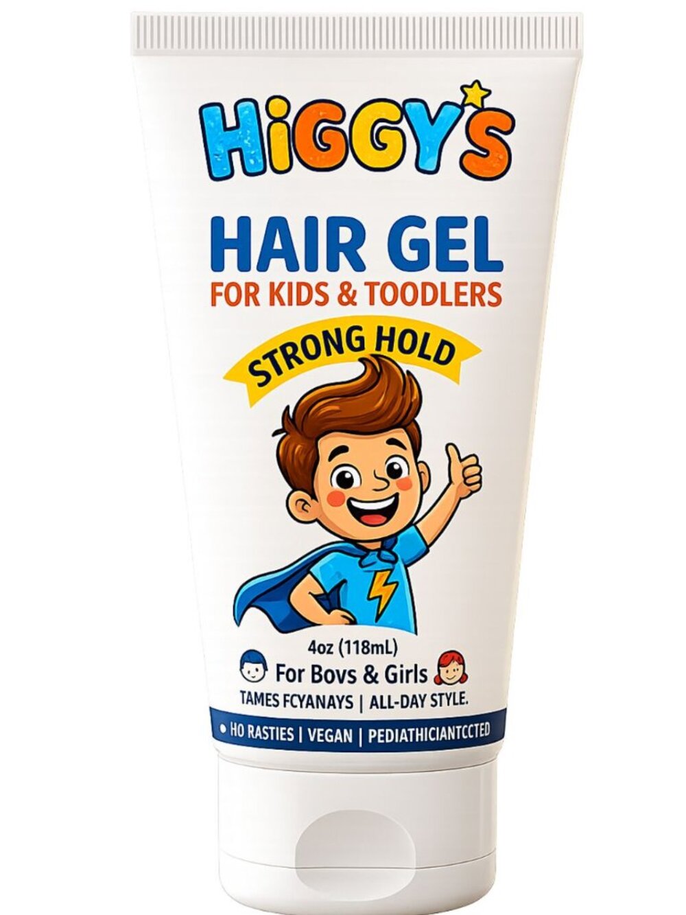 Higgy’s Kids Hair Gel Strong Hold 6oz – Water-Based Hair Styling Gel for Boys